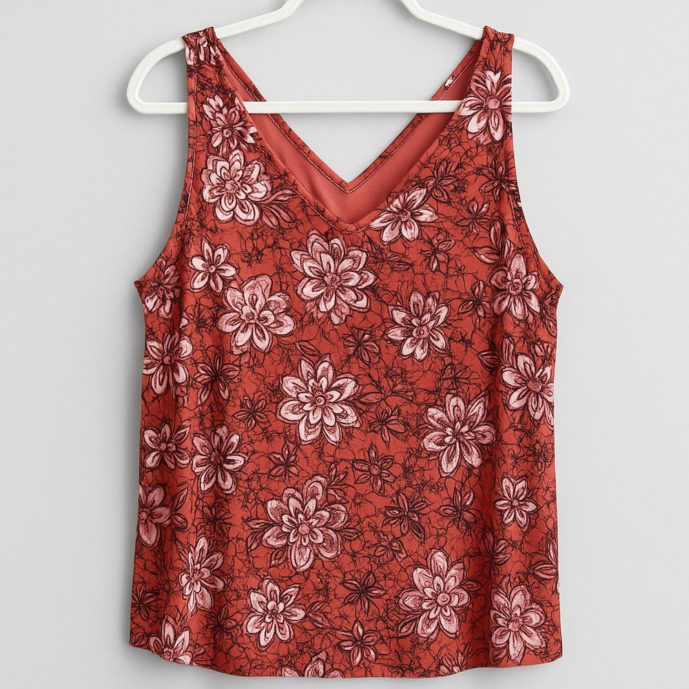 Maurices Orange Sleeveless Tank Top with Floral Print
